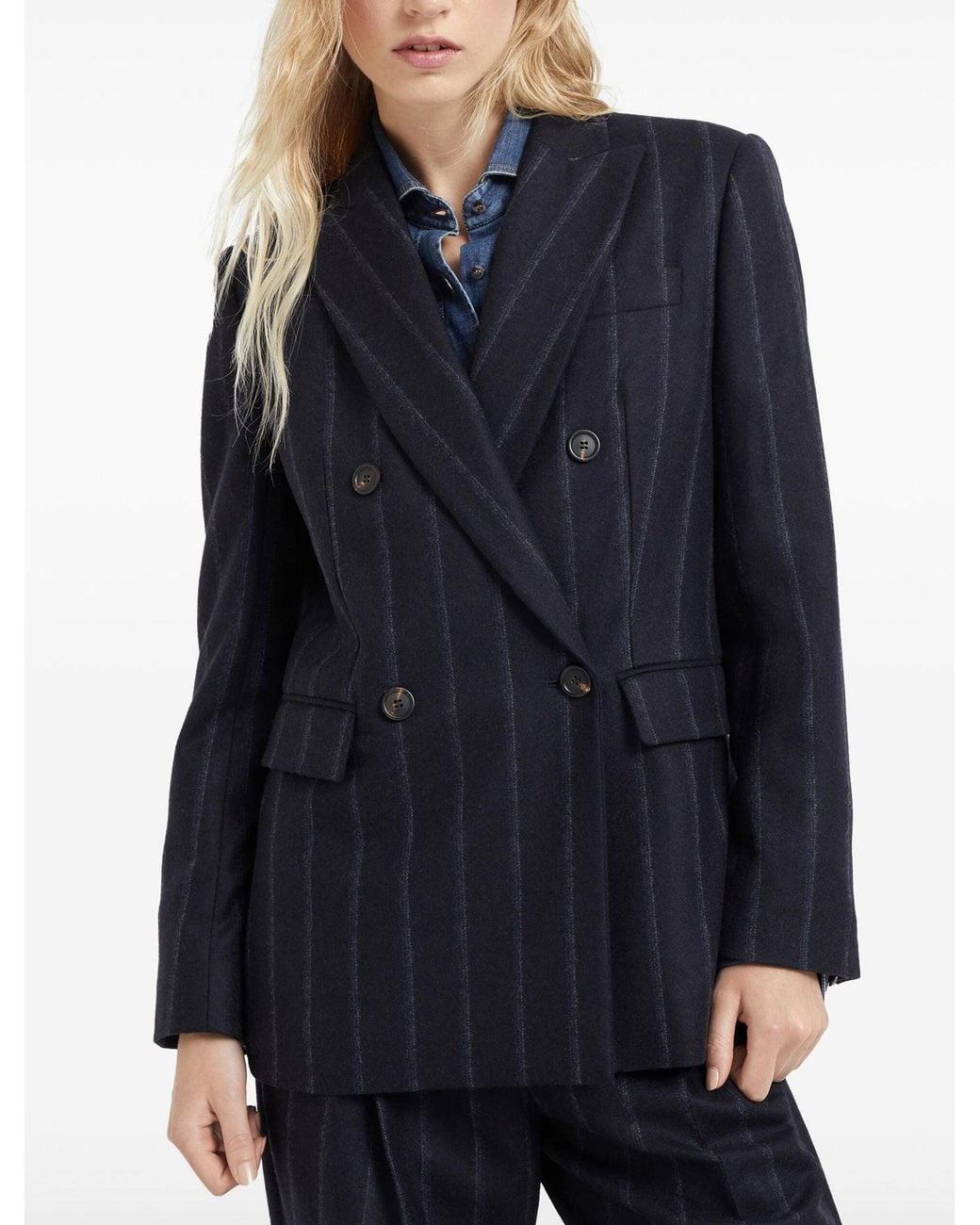 Brunello Cucinelli Blue Dark Wool Double Breasted Jacket