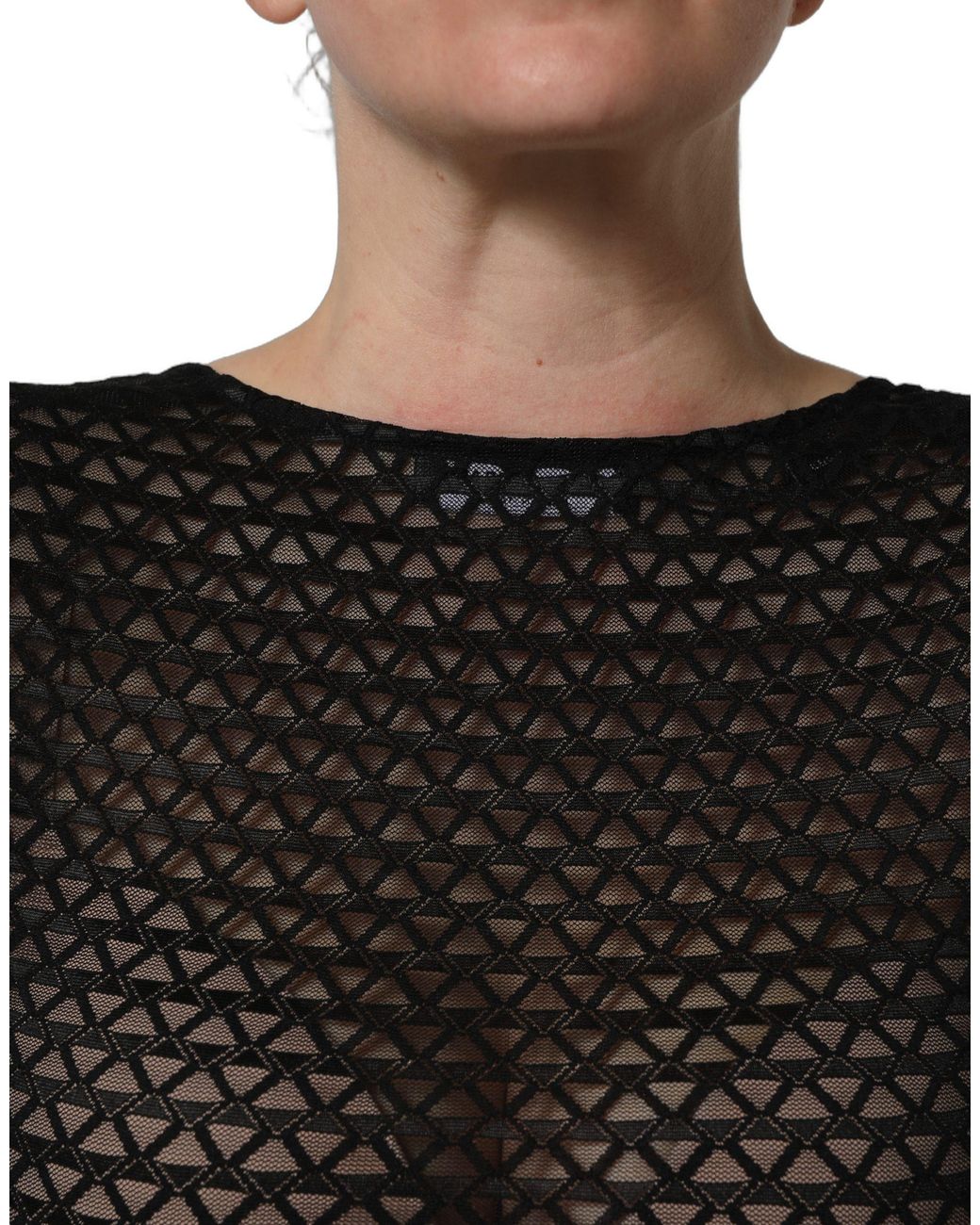 Dolce & Gabbana Black Nylon Fishnet Long Sleeve Cropped Top Acrylic Wool