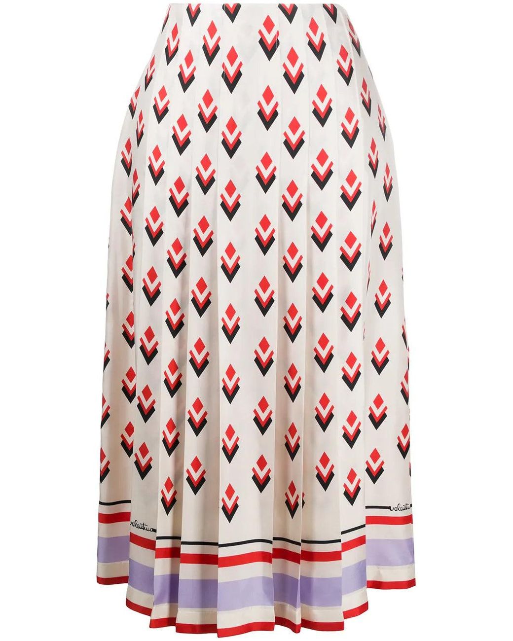 Valentino White Pleated Graphic-Print Skirt