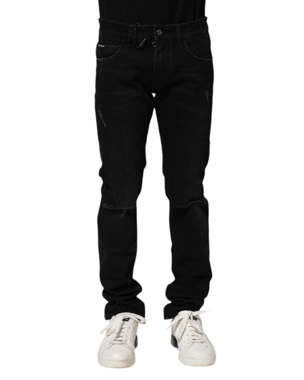 Dolce & Gabbana Black Distressed Slim Fit Jeans for men