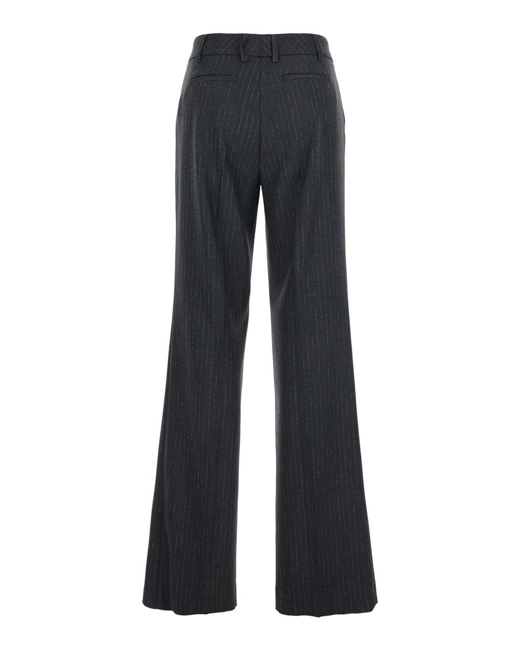 Le Plain Gray Pants With Belt Loops And All-Over Striped Motif