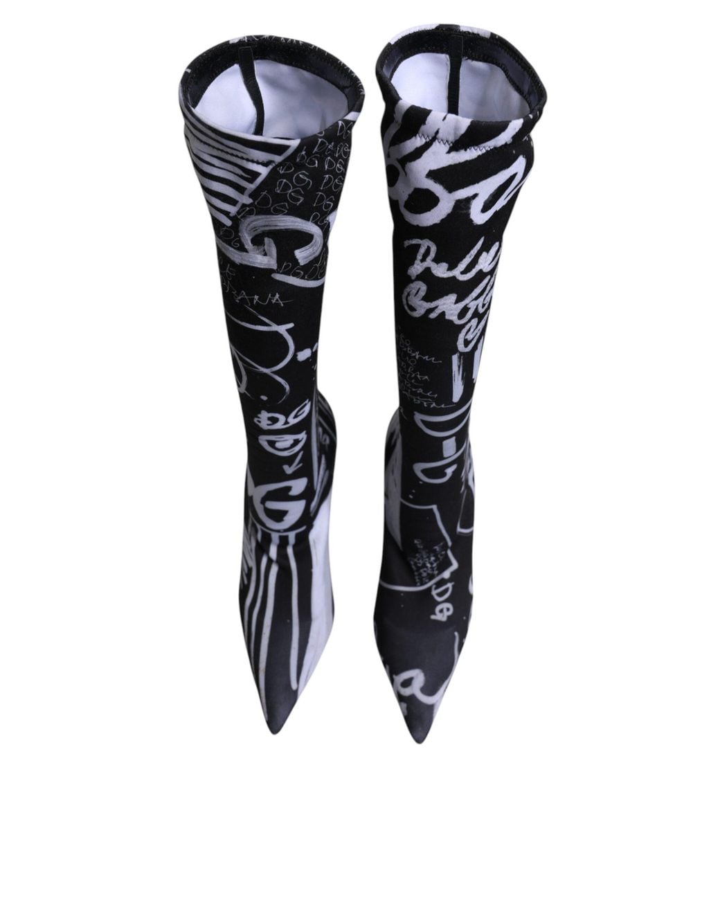 Dolce & Gabbana Black Printed Sock Boots High Heel Style