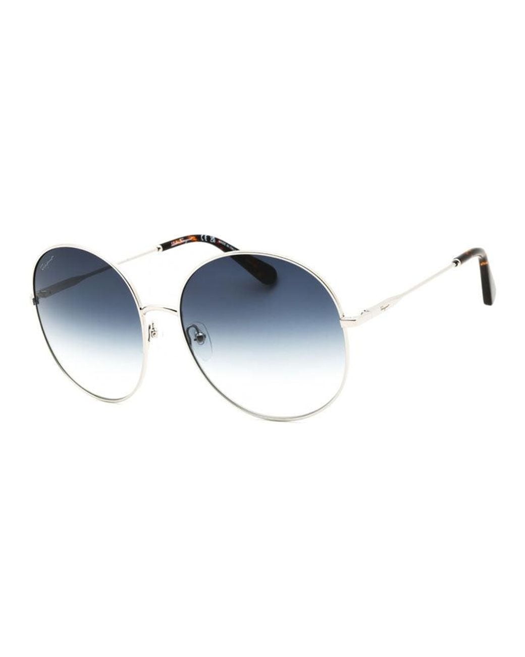 Ferragamo Blue Salvatore Sunglasses Round Full Rim, Shiny Frame And Gradient Lens Sf299S041