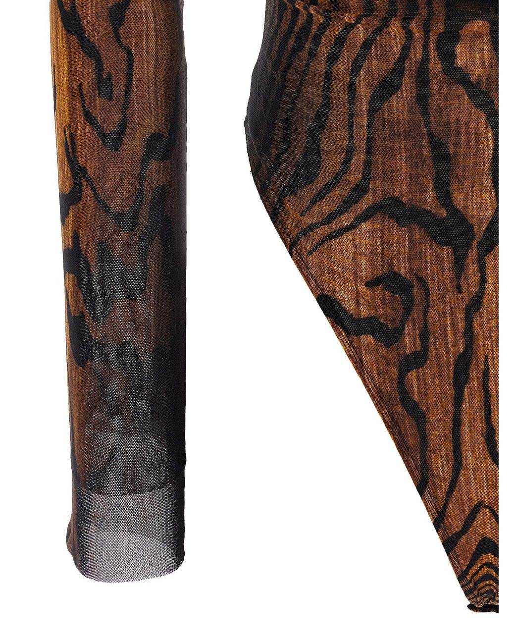 Jean Paul Gaultier Black Wood-Print Stretch Tulle Bodysuit