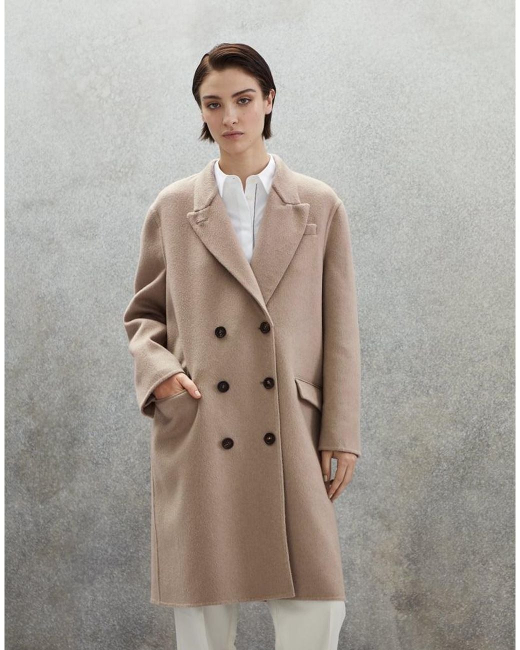 Brunello Cucinelli Brown Walnuts Double Breasted Wool Coat Clothing
