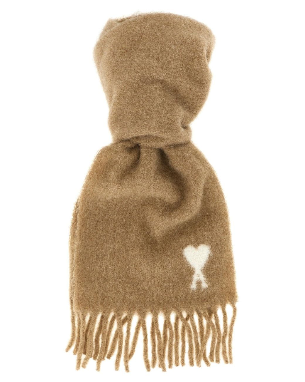 AMI Natural Alpaca Blend With Logo Embroidery Scarf