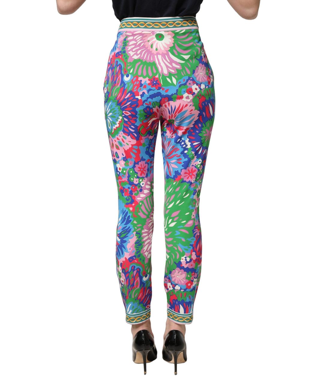 Dolce & Gabbana Multicolor Floral Stretch Jersey Leggings Pants Silk Elastane