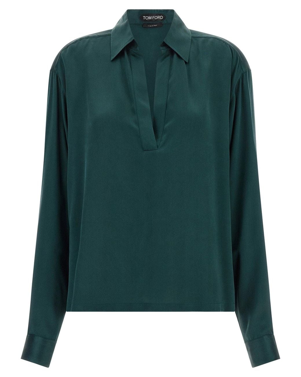 Tom Ford Green Silk Satin V-Neck Polo Shirt
