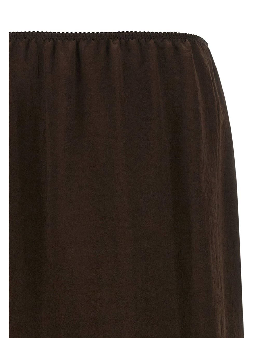 Twinset Brown Froissé Satin With Lace Hem Skirt