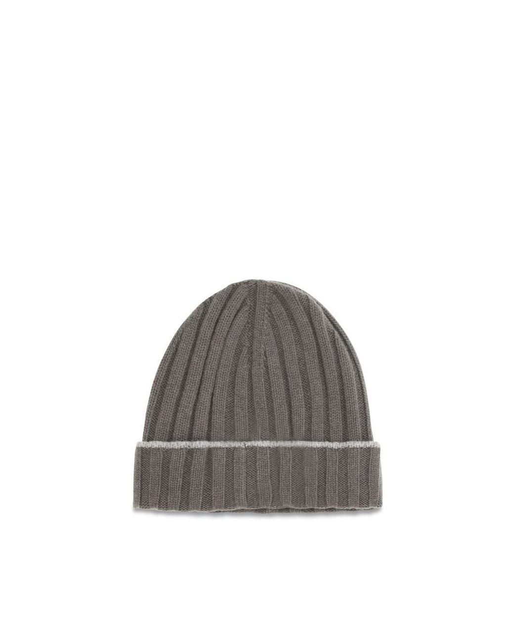 Brunello Cucinelli Gray Bicolor Cashmere Beanie for men