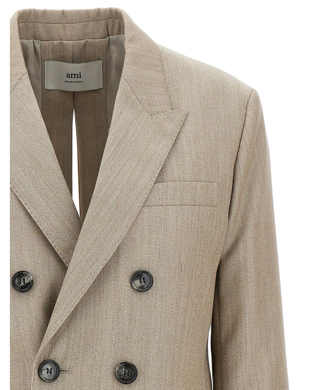 AMI Natural Double-Breasted Wool Blazer