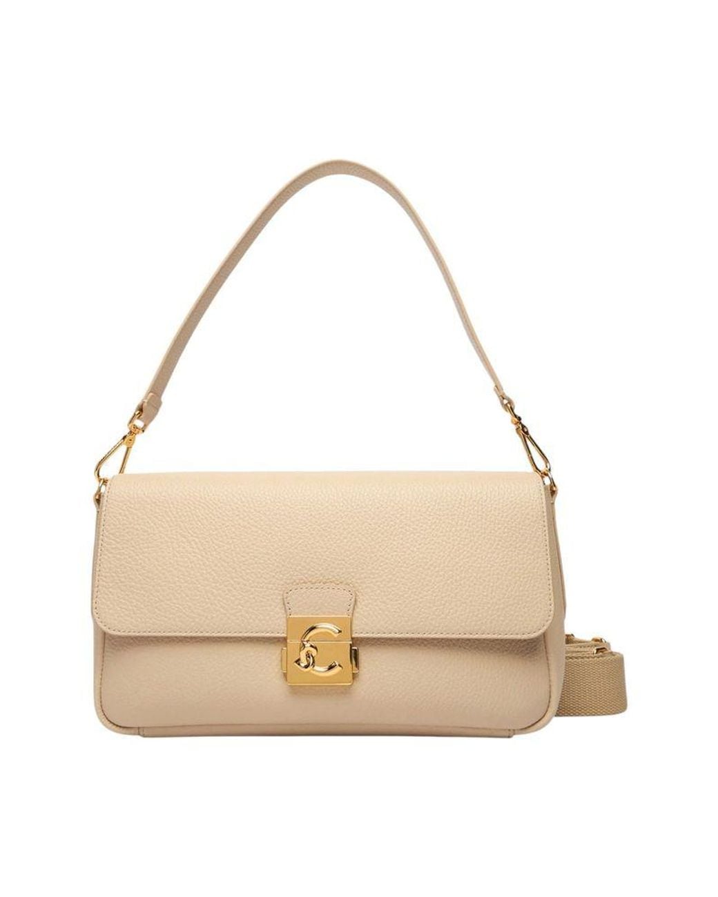 Coccinelle Natural Grained Leather Shoulder Bag C-Me Lock Large