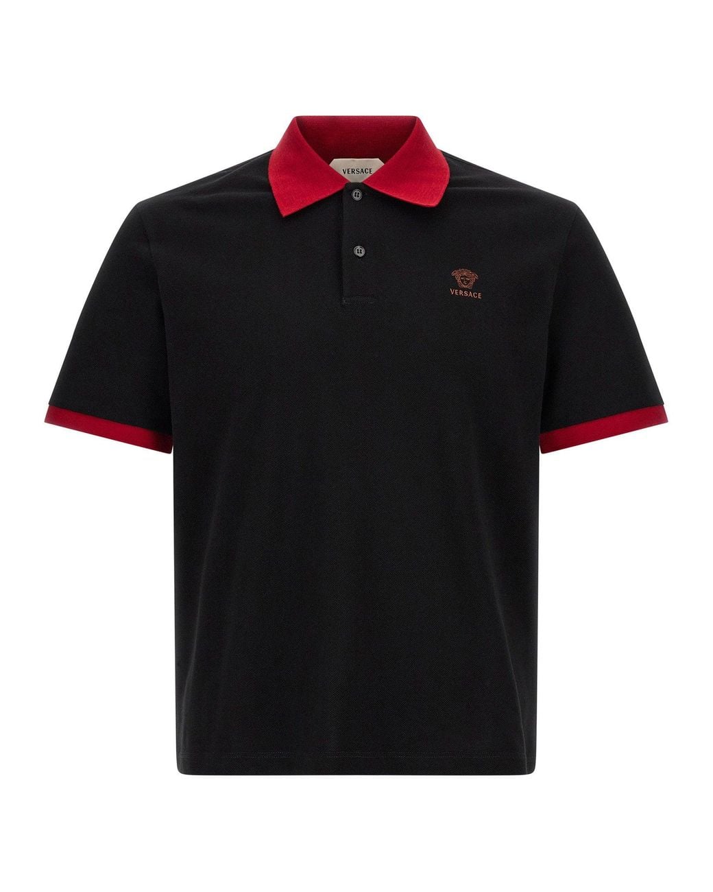 Versace Black Cotton Piqué Polo Shirt for men