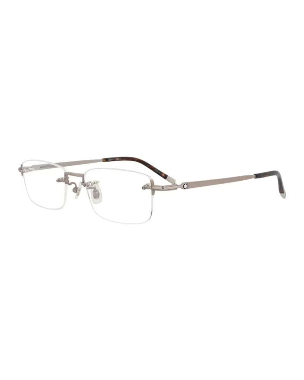 Montblanc Metallic Eyeglasses Rectangle Semi Rim, Frame And Clear Demo Lenses Lens Mb0132O002 Sunglasses