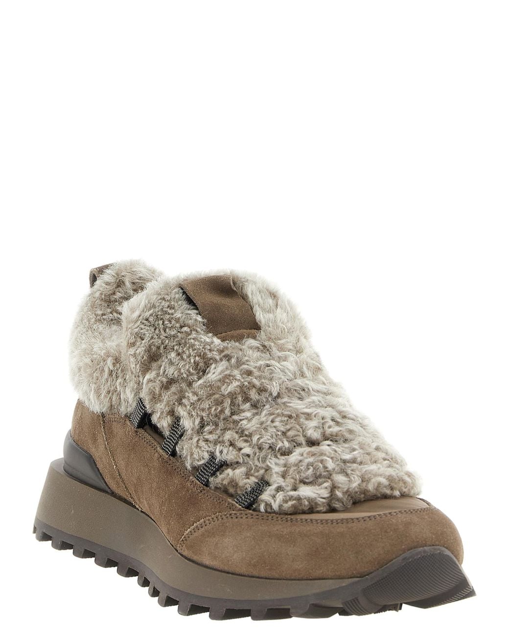 Brunello Cucinelli Brown Brunello Cucinelli Shearling-Lined Suede Sneaker