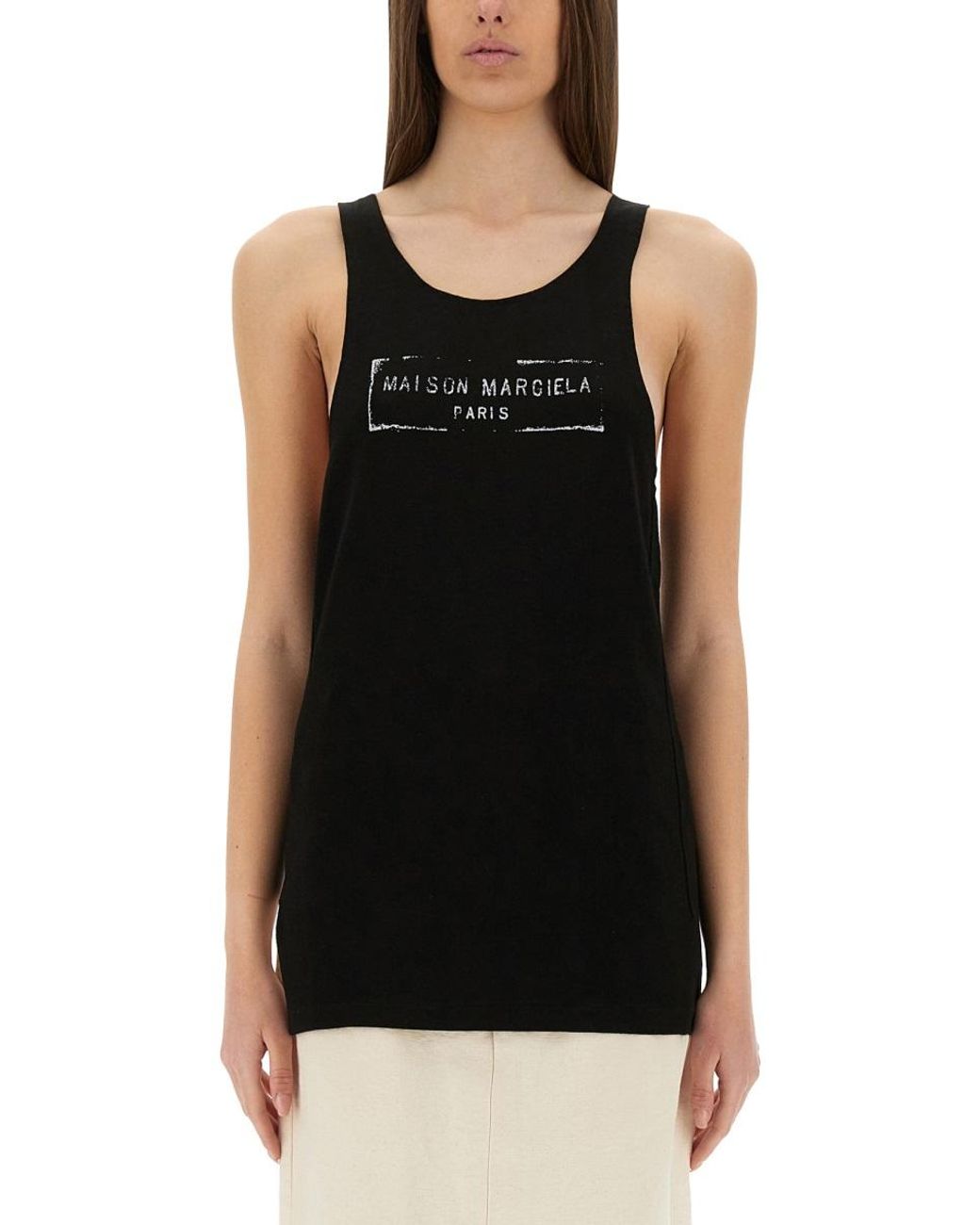 Maison Margiela Black Logo Print Tank Top Viscose