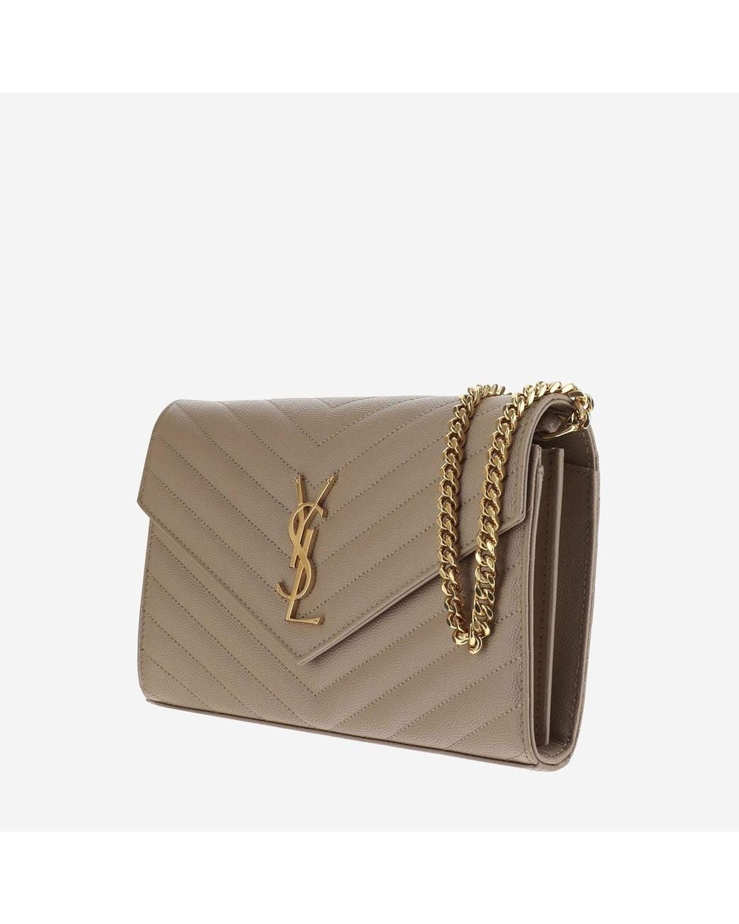 Saint Laurent Brown Wallet Cassandre Chevron Leather Bag