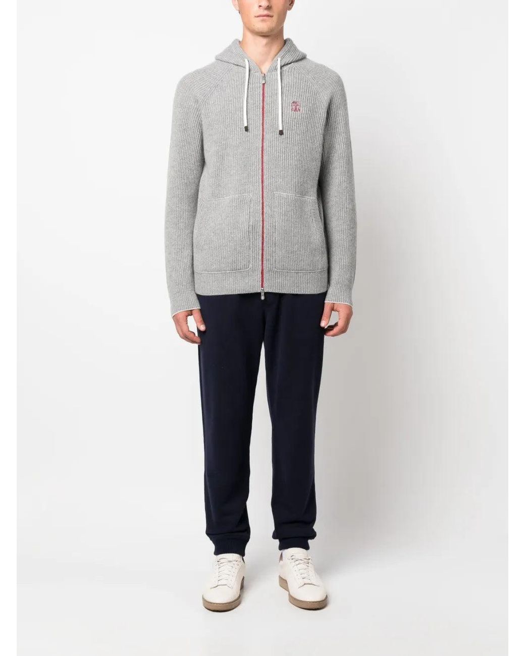 Brunello Cucinelli Blue Knit Drawstring Trousers for men