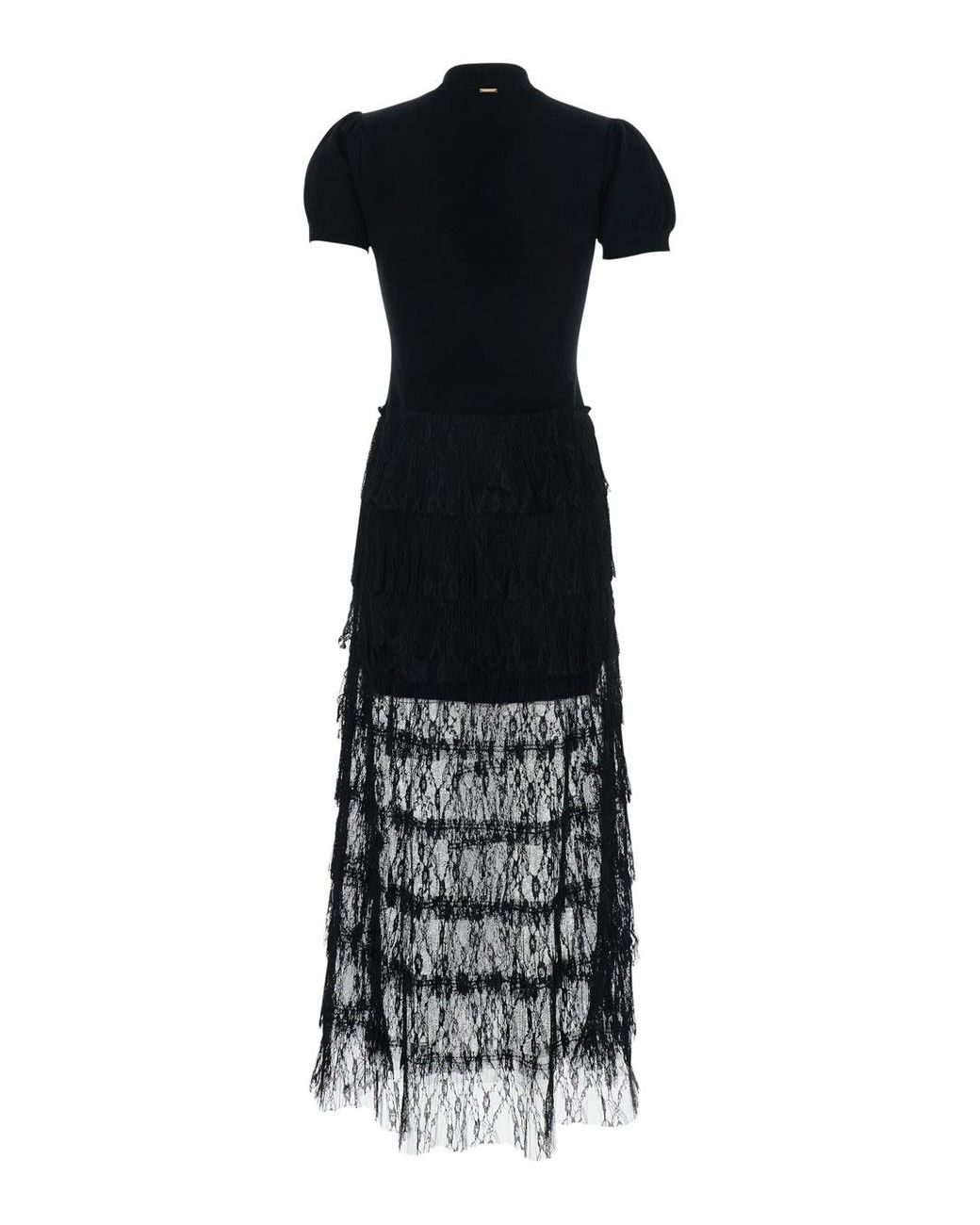 Twinset Black Long Dress With High Neck And Semi-Transparent Skirt