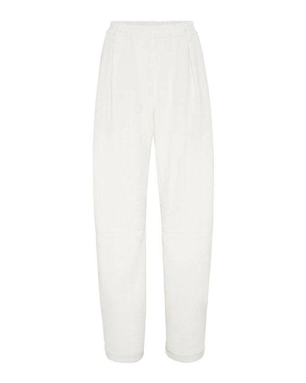 Brunello Cucinelli White Off Linen Tapered Trousers
