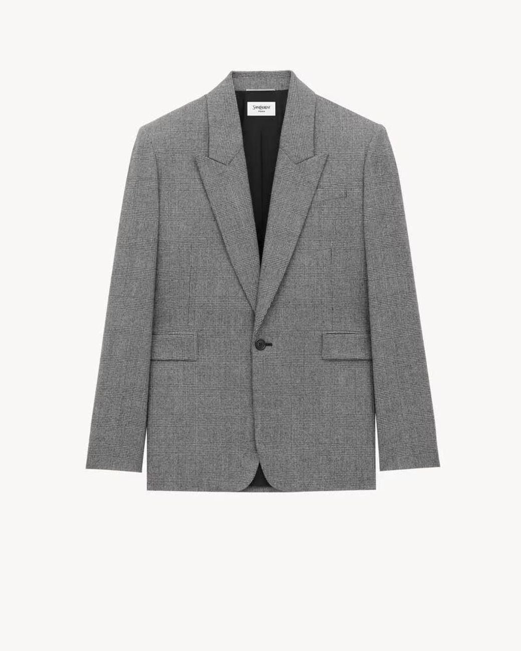 Saint Laurent Gray Saint Laurent Prince Of Wales Wool Blazer for men