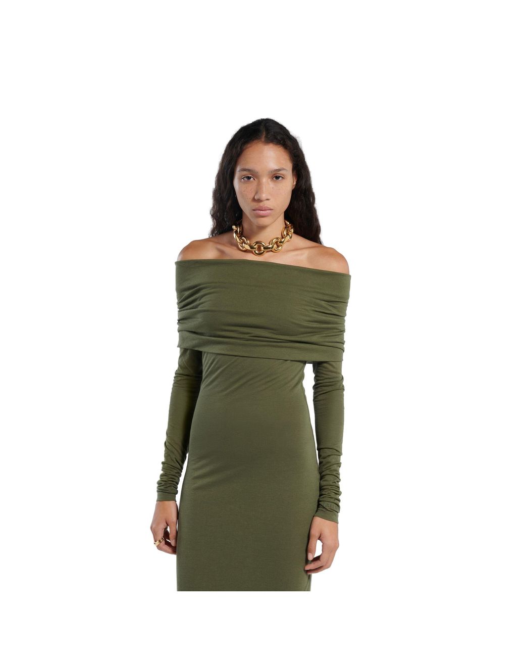 Balenciaga Green Balenciaga Off-Shoulder Dress