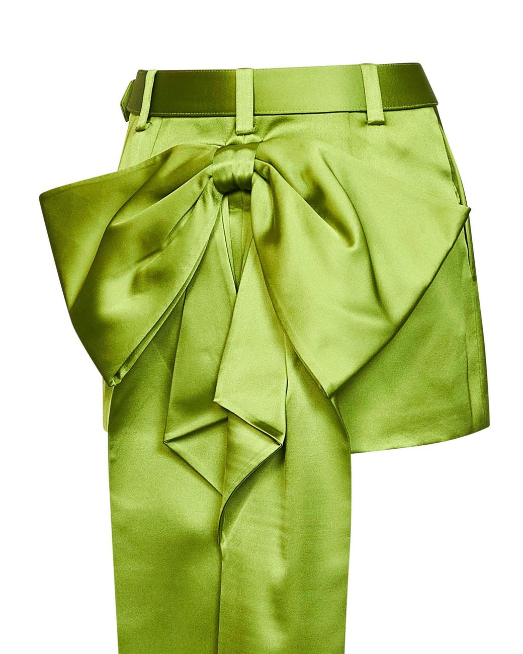 Self-Portrait Green Satin Belted Mini Skirt With Bow