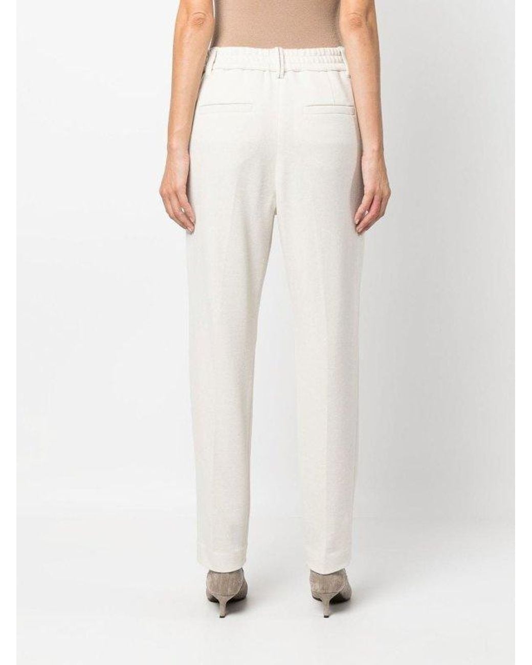 Brunello Cucinelli White Warm Wool Blend Tapered Trousers