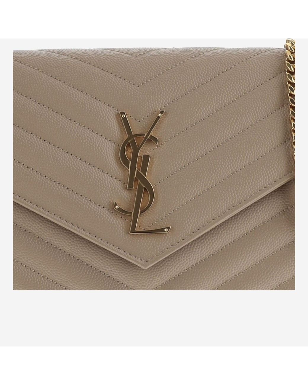 Saint Laurent Brown Wallet Cassandre Chevron Leather Bag