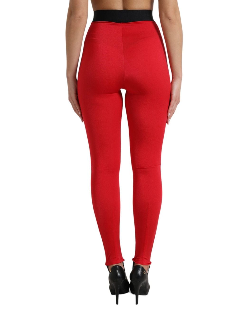 Dolce & Gabbana Red Nylon Dg Logo Slim Leggings Pants
