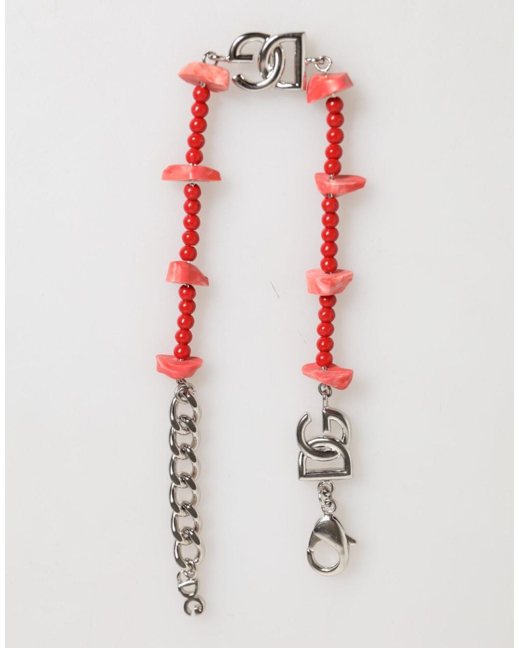 Dolce & Gabbana White Tone Brass Beaded Resin Dg Logo Chain Bracelet for men