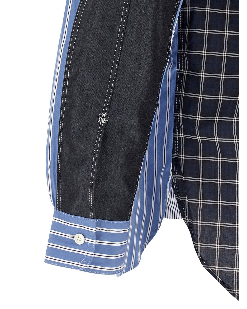 Junya Watanabe Blue Patchwork Cotton Poplin Shirt for men