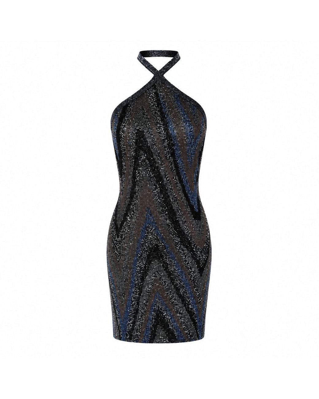 Missoni Black Mini Dress Featuring An All-Over Beaded Zigzag Pattern And An Open Back