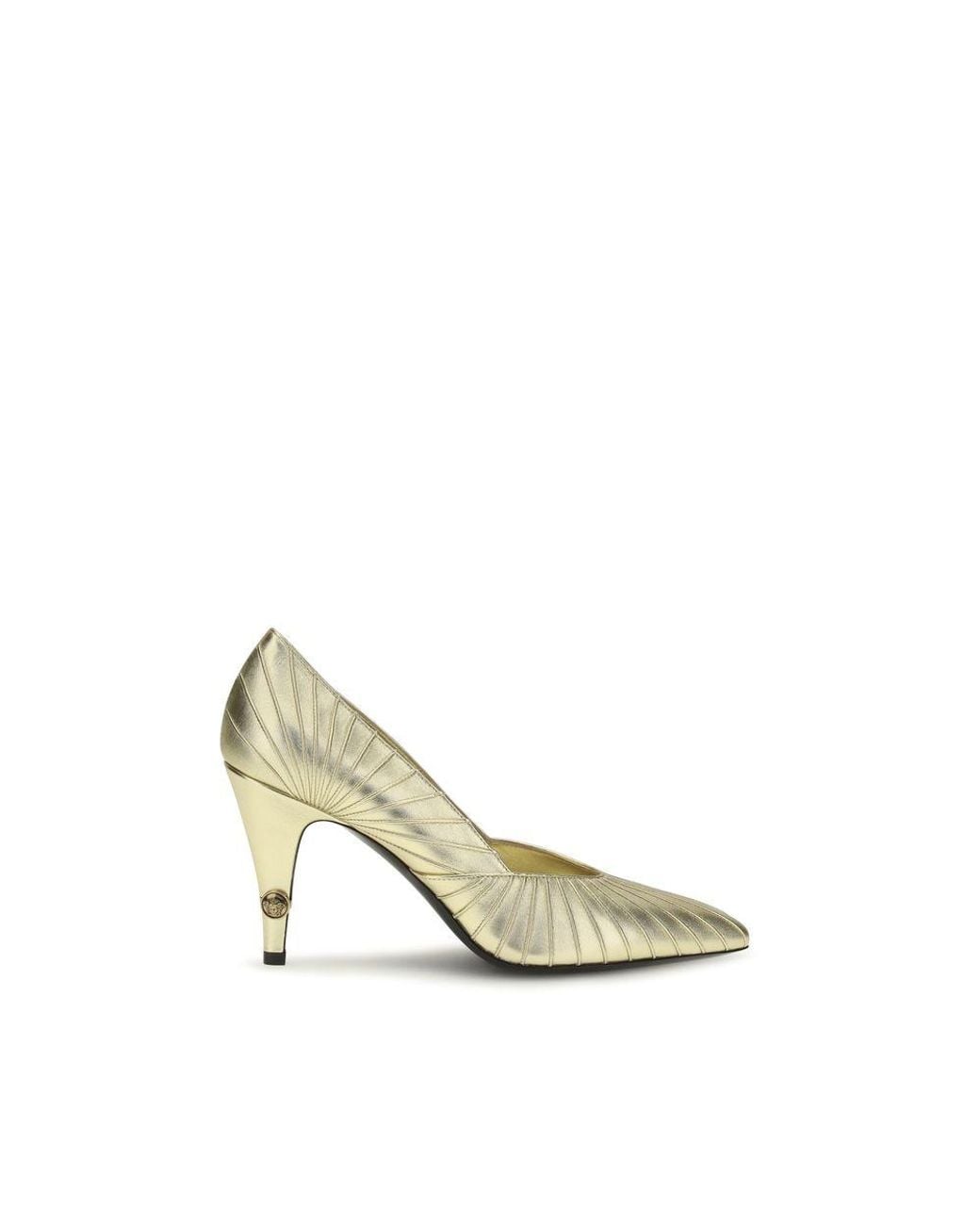 Versace Metallic Gold Calf Leather Bos Taurus High Heel Pumps