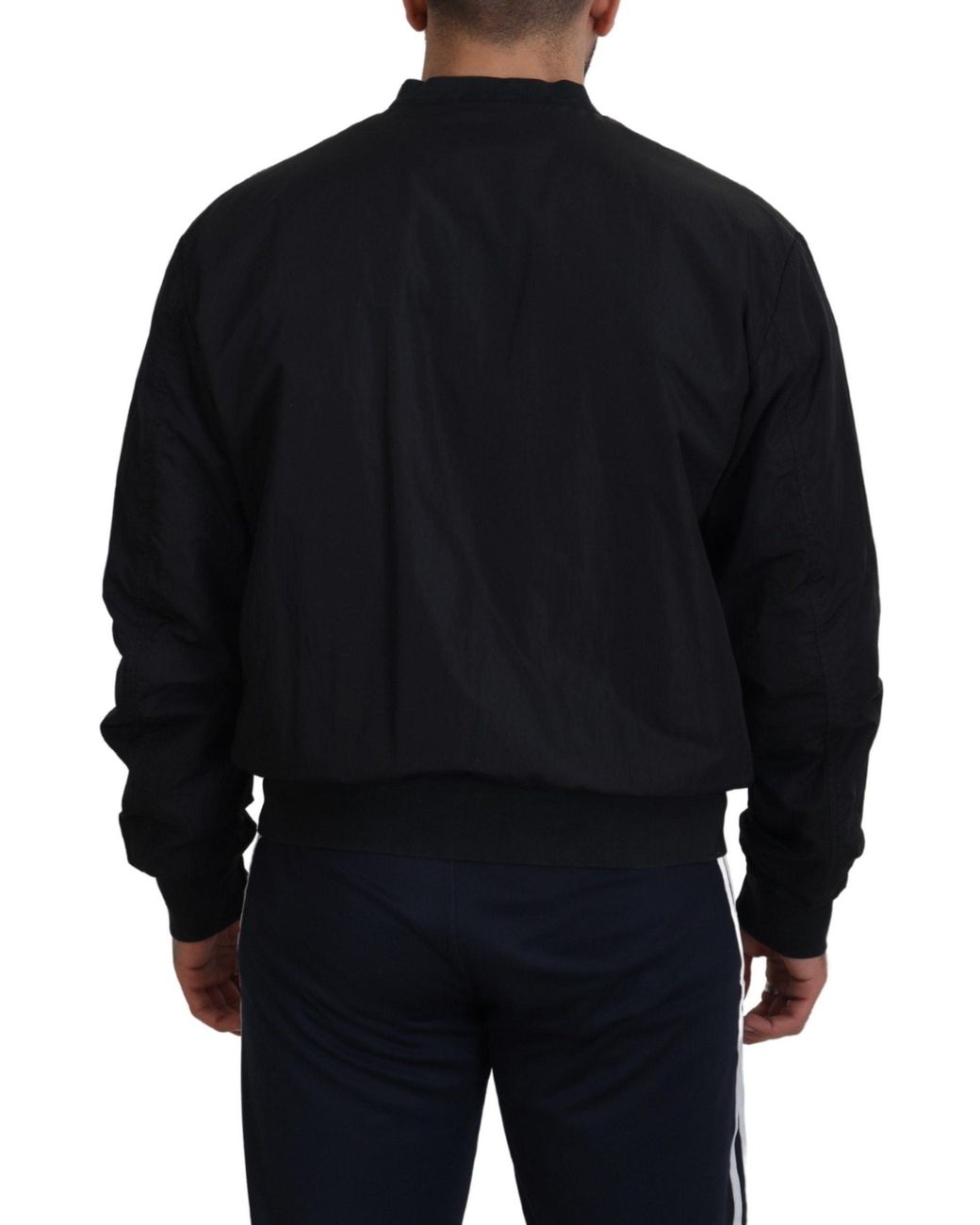 Dolce & Gabbana Blue Nylon Logo Bomber Zipper Jacket Clothing for men