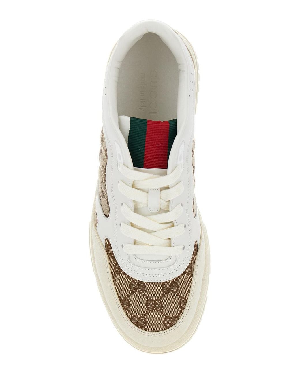 Gucci White Low Sneakers Re-Web Leather Calf Trainers for men