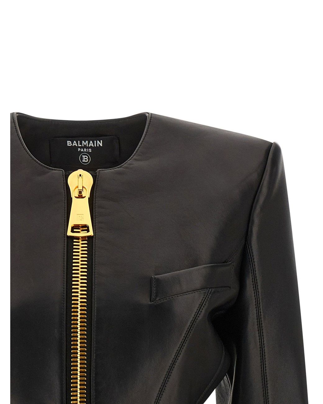 Balmain Black Zip Sculptural Lambskin Jacket