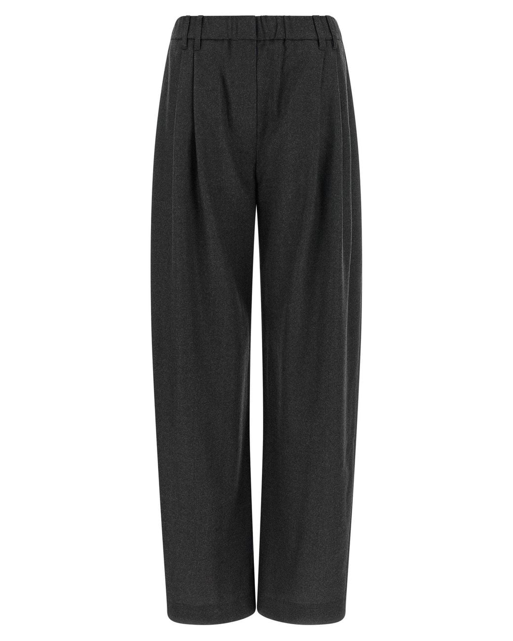 Brunello Cucinelli Black Double-Pleated Wool Trousers