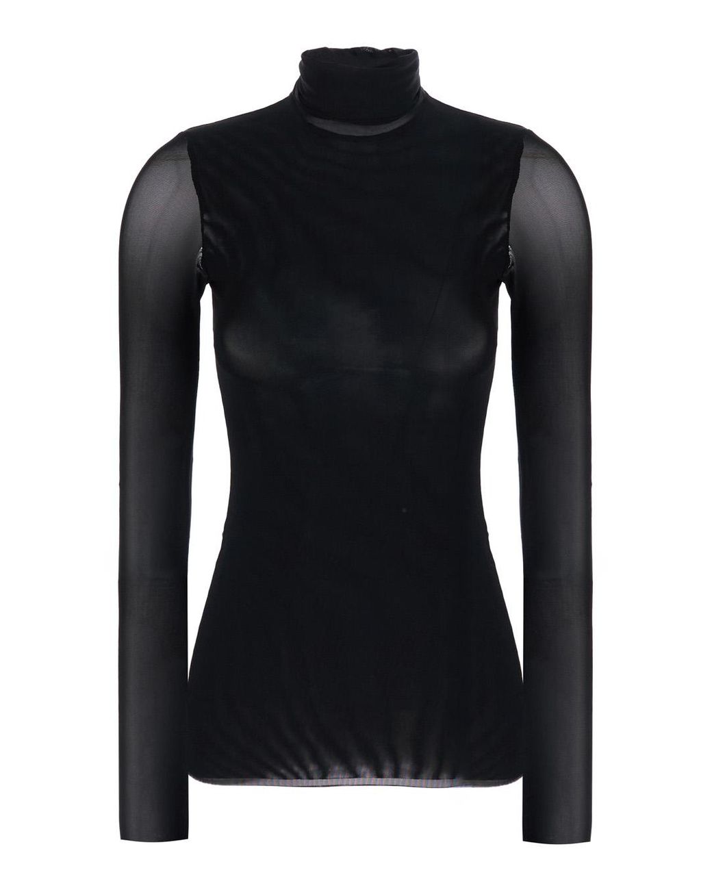 Le Plain Black Top Mesh High-Neck Tops
