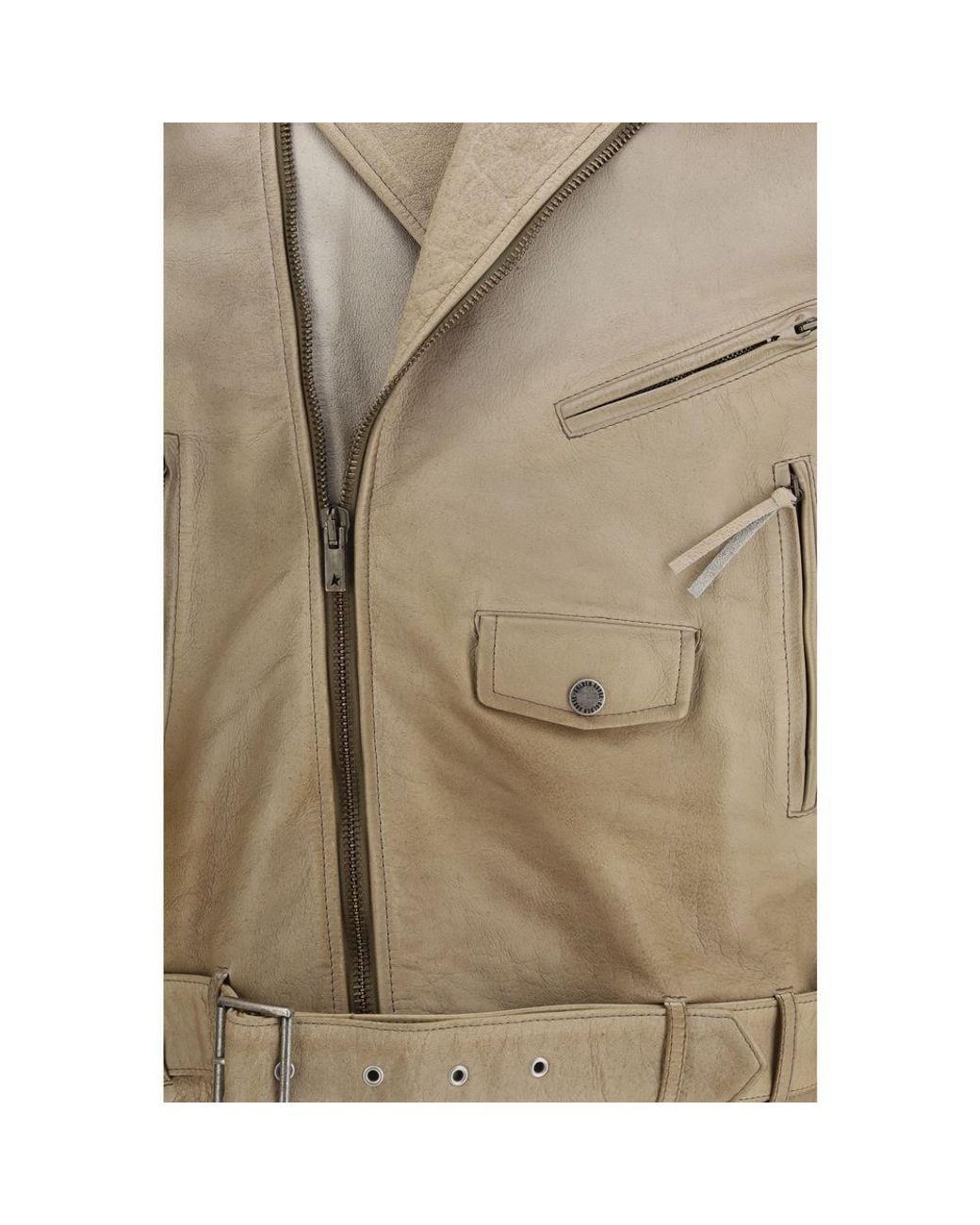 Golden Goose Deluxe Brand Natural Beige Buffalo Leather Biker Jacket
