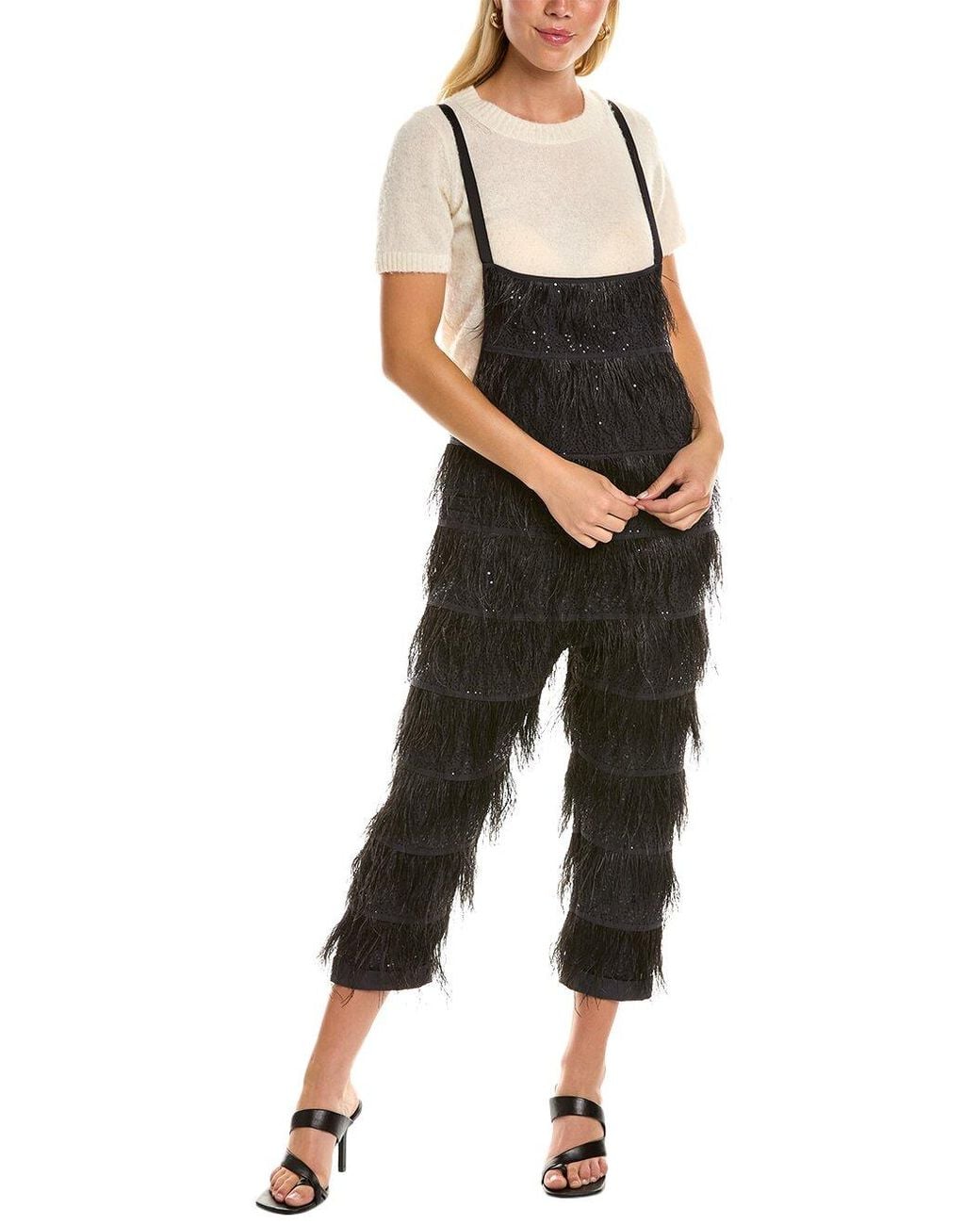 Brunello Cucinelli Black Feathered Cropped Jumpsuit