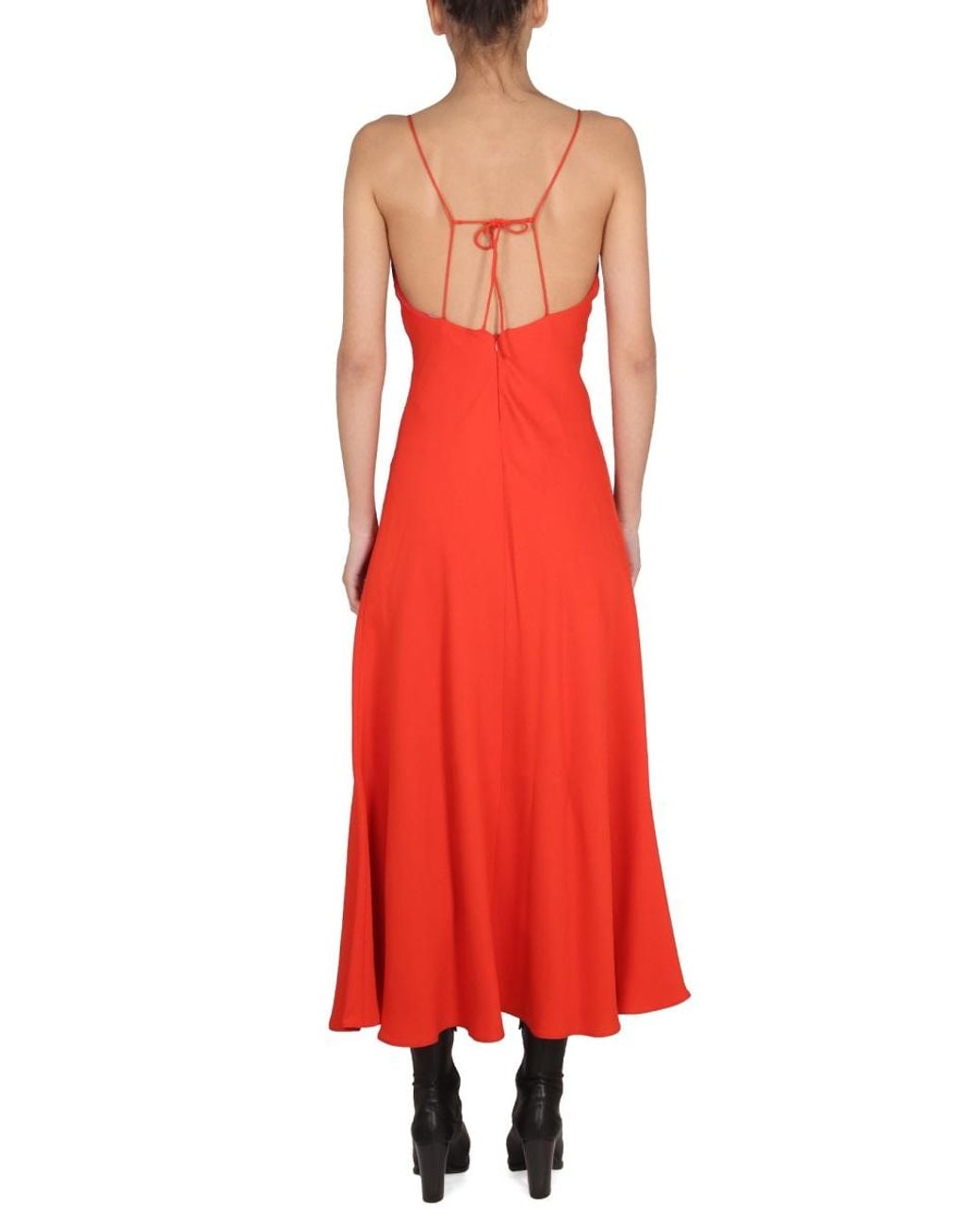 Stella McCartney Red Maxi V-Neck Dress Viscose