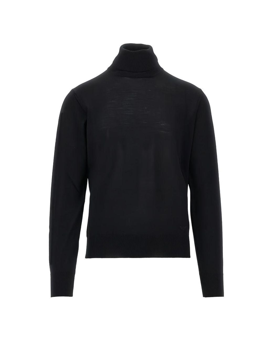 Emporio Armani Blue Essential Virgin Wool Knit Crew-Neck Sweater With Tonal Eagle Embroidery for men