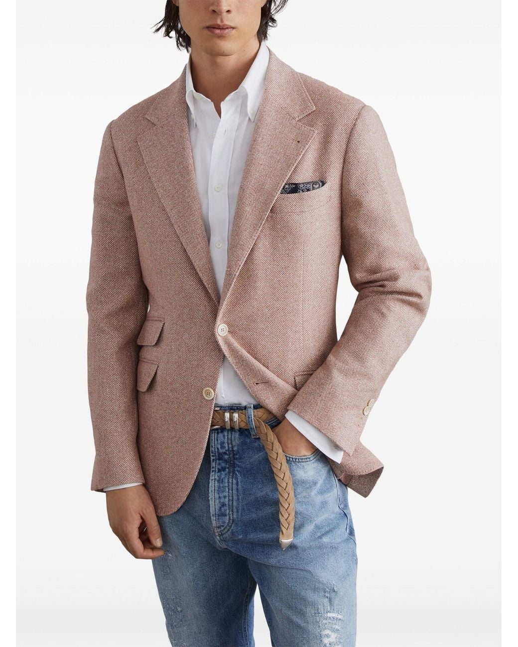 Brunello Cucinelli Natural Orange Wool Blazer for men