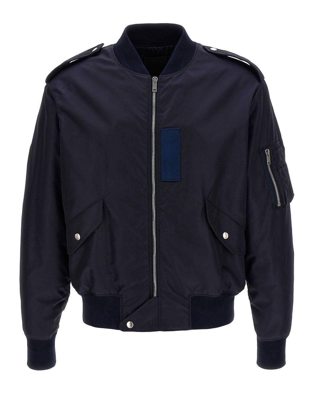 Givenchy Blue Nylon Bomber With Logo Embroidery Bomber Jacket