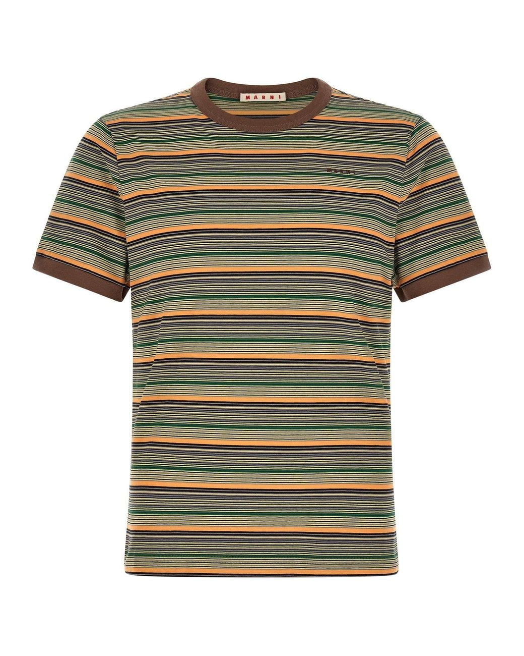 Marni Green Horizontal-Striped Cotton Jersey T-Shirt for men