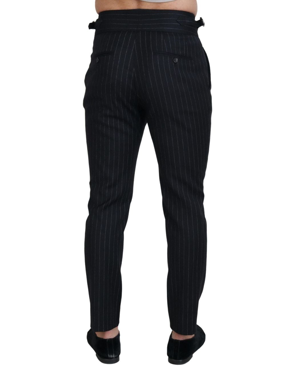 Dolce & Gabbana Black Elegant Striped Wool Blend Trousers for men