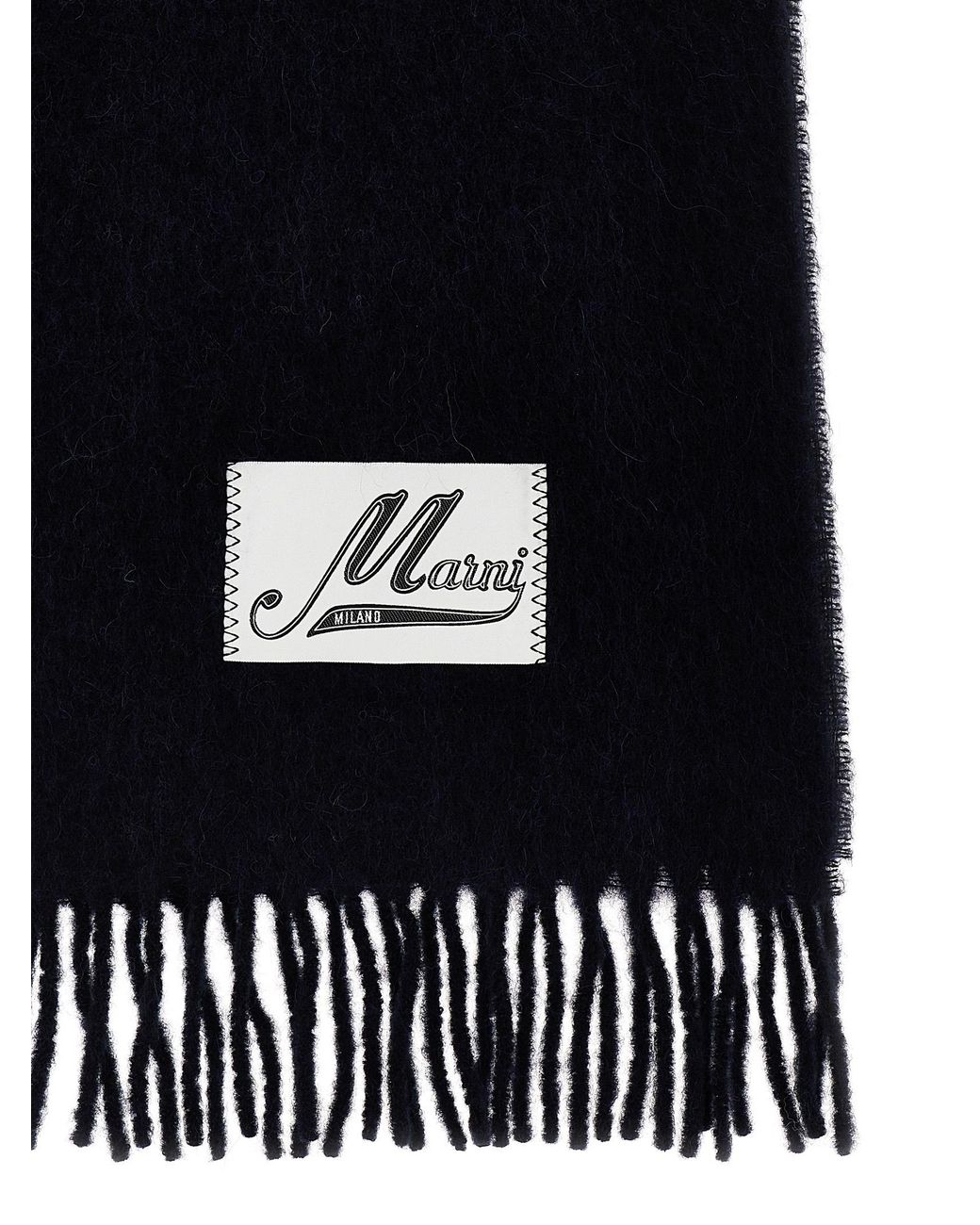 Marni Blue Logo Patch Scarf Alpaca Wool Polyamide Scarves, Foulards for men