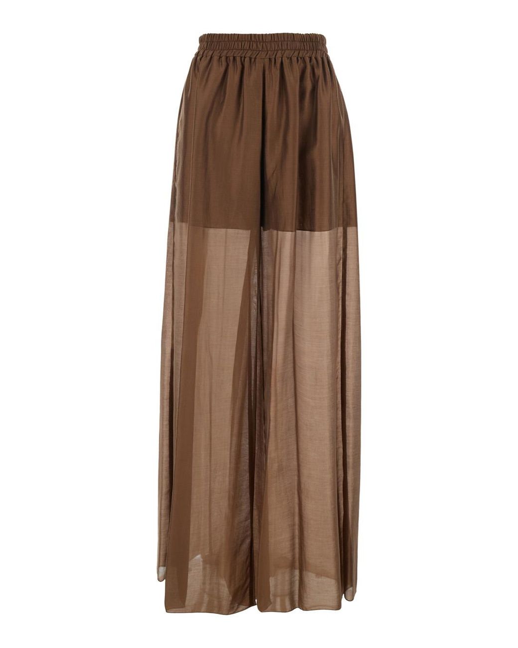Le Plain Brown Pants With Elastic Waist And Semi-Transparent Design