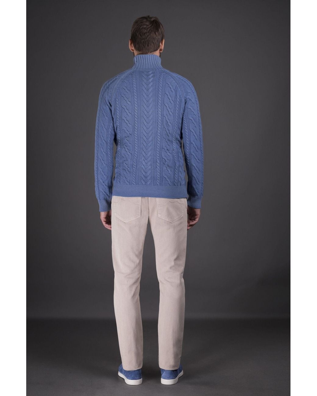 Moorer Blue Light Cable Knit Sweater for men